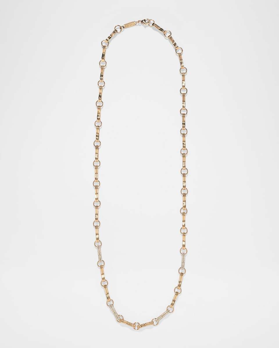 18K Yellow Gold Large Motif Double Link Chain Necklace with Diamonds, 16"L